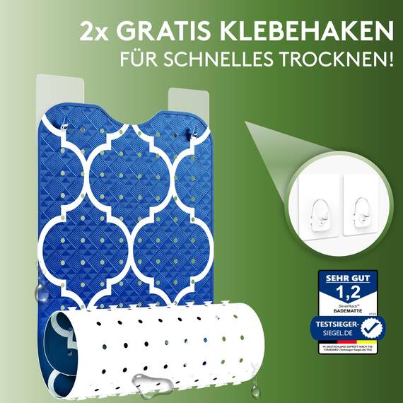 SilverRack Badewannenmatte 100x40 cm (Marokko Motiv Dunkelblau) - Antirutschmatte Badewanne BPA frei für Kinder und Babys - Duschmatte schimmelresistent & maschinenwaschbar - Boho Badematte