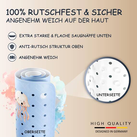 SilverRack Badewannenmatte Kinder rutschfest [100x40cm] - Antirutschmatte Badewanne BPA frei - Badematte Kinder - für Baby & Kinder - Antirutsch Matte - Bath Mat - Rochen Unterwasserwelt Blau