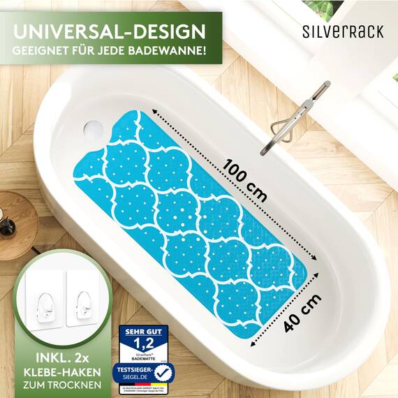 SilverRack Badewannenmatte 100x40 cm (Marokko Motiv Türkis) - Antirutschmatte Badewanne BPA frei für Kinder und Babys - Duschmatte schimmelresistent & maschinenwaschbar - Boho Badematte