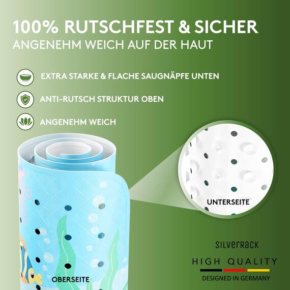 SilverRack Kinder Badewannenmatte 100x40 cm (Wal Motiv) - Antirutschmatte Badewanne BPA frei für Kinder und Babys - Duschmatte schimmelresistent & maschinenwaschbar - Badematte rutschfest