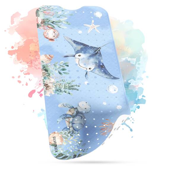 SilverRack Badewannenmatte Kinder rutschfest [100x40cm] - Antirutschmatte Badewanne BPA frei - Badematte Kinder - für Baby & Kinder - Antirutsch Matte - Bath Mat - Rochen Unterwasserwelt Blau