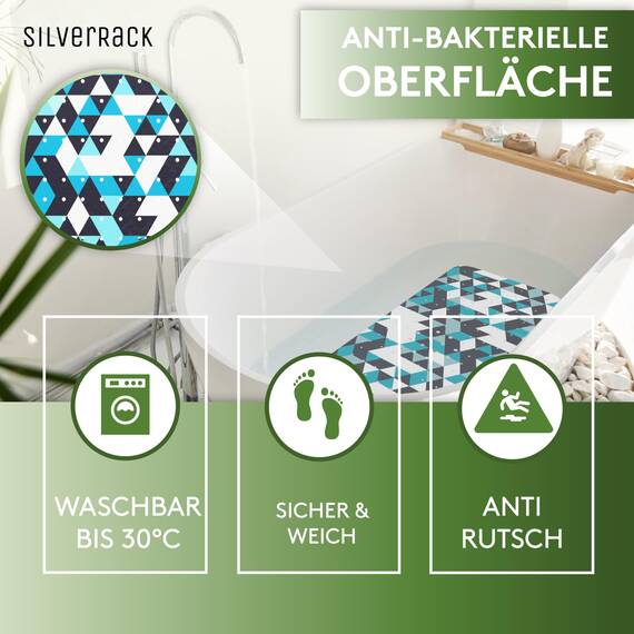 SilverRack Badewannenmatte 100x40 cm (3D Motiv Türkis) - Antirutschmatte Badewanne BPA frei für Kinder und Babys - Duschmatte schimmelresistent & maschinenwaschbar - Boho Badematte