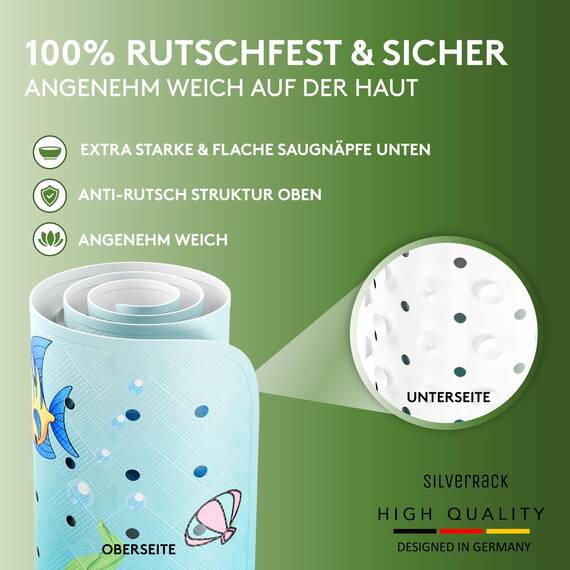SilverRack Kinder Badewannenmatte 100x40 cm (Delfin Motiv) - Antirutschmatte Badewanne BPA frei für Kinder und Babys - Duschmatte schimmelresistent & maschinenwaschbar - Badematte rutschfest