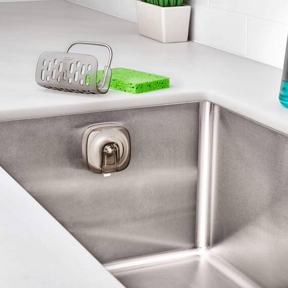 OXO Good Grips Schwammhalter für das Spülbecken, grau – Küchenorganizer mit Stronghold-Saugnapfhalterung
