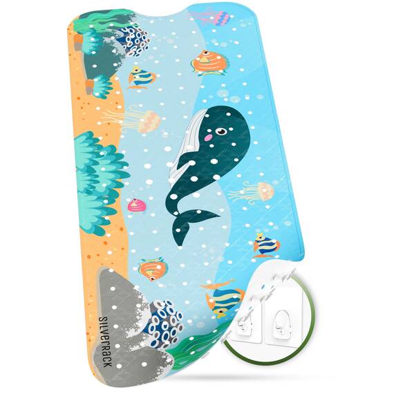 SilverRack Kinder Badewannenmatte 100x40 cm (Wal Motiv) - Antirutschmatte Badewanne BPA frei für Kinder und Babys - Duschmatte schimmelresistent & maschinenwaschbar - Badematte rutschfest
