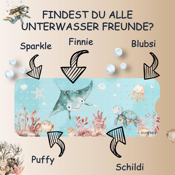 SilverRack Badewannenmatte Kinder rutschfest [100x40cm] - Antirutschmatte Badewanne BPA frei - Badematte Kinder - für Baby & Kinder - Rochen Unterwasserwelt Grün rechts