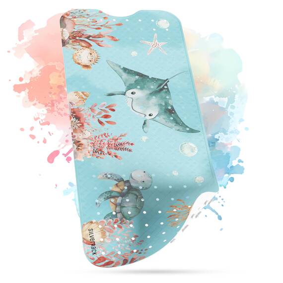SilverRack Badewannenmatte Kinder rutschfest [100x40cm] - Antirutschmatte Badewanne BPA frei - Badematte Kinder - für Baby & Kinder - Antirutsch Matte - Bath Mat - Rochen Unterwasserwelt Grün