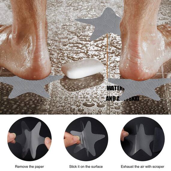 Secopad Anti-Rutsch Aufkleber 24 STK Sicherheitsstreifen für Badewanne, Klebende Sticker mit Premium Schaber für Badewanne, Dusche, Treppe (Grau)