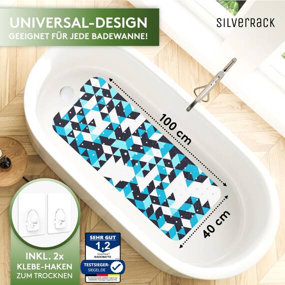 SilverRack Badewannenmatte 100x40 cm (3D Motiv Türkis) - Antirutschmatte Badewanne BPA frei für Kinder und Babys - Duschmatte schimmelresistent & maschinenwaschbar - Boho Badematte