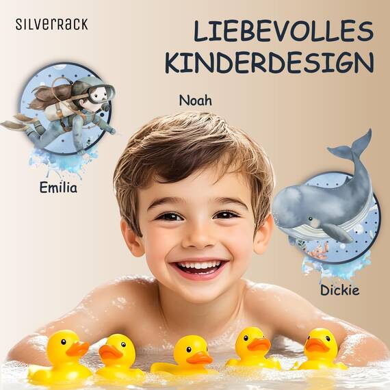 SilverRack Badewannenmatte Kinder rutschfest [100x40cm] - Antirutschmatte Badewanne BPA frei - Badematte Kinder - für Baby & Kinder - Wal Unterwasserwelt Blau rechts