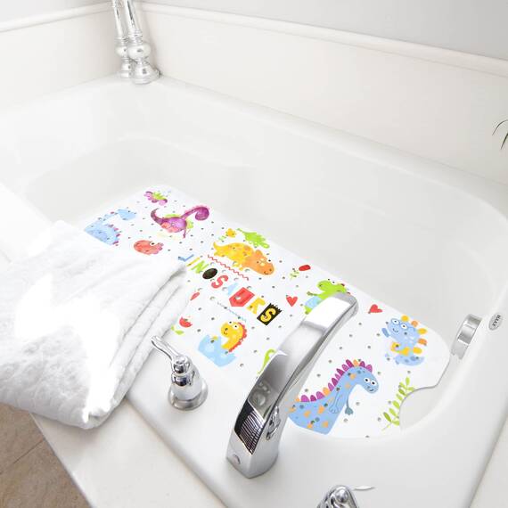 Tubozadi Badematte für Badewanne für Kinder, Dinosaurier, rutschfeste Badewannenmatte für Babys, Kleinkinder, 101,6 x 40,6 cm lang, rutschfeste Badezimmer-Duschmatte mit Saugnäpfen und Abflusslöchern