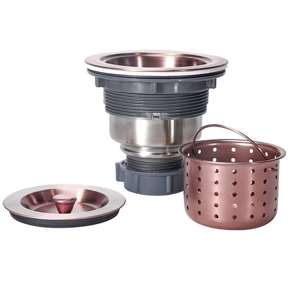 KONE 8,9 cm Spülbeckenablauf Montage Antik Kupfer Küchenspüle Abfluss Kit Kupfer Edelstahl Spüle Korb Sieb Gummistopfen, Dichtungsdeckel/Abnehmbarer Tiefer Abfallkorb für Zuhause, Küche