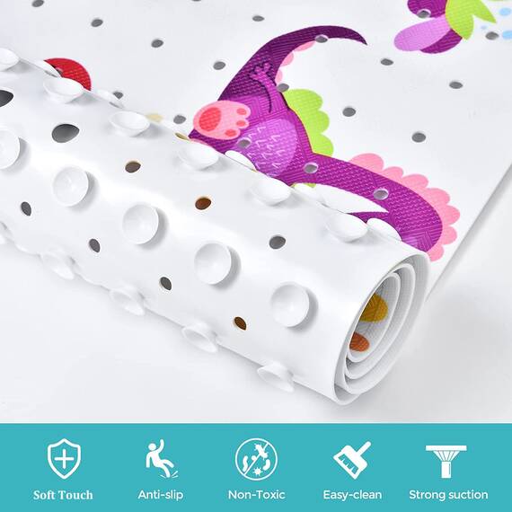 Tubozadi Badematte für Badewanne für Kinder, Dinosaurier, rutschfeste Badewannenmatte für Babys, Kleinkinder, 101,6 x 40,6 cm lang, rutschfeste Badezimmer-Duschmatte mit Saugnäpfen und Abflusslöchern