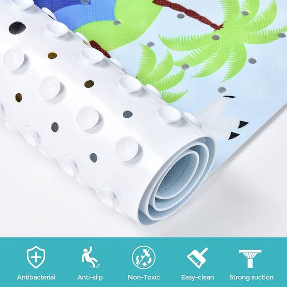 Tubozadi Rutschfeste Badewannenmatte für Babys, Kleinkinder, extra lange Badezimmer-Duschmatte mit Saugnäpfen, Abflusslöchern, 101,6 x 40,6 cm, Schiffe