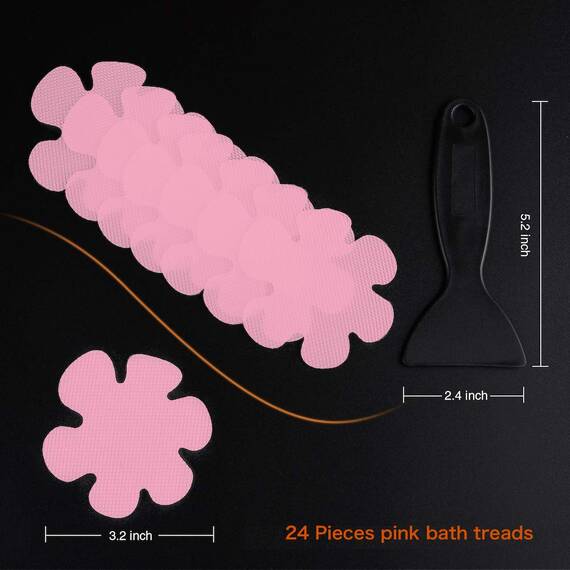 Secopad Anti-Rutsch Aufkleber 24 STK Sicherheitsstreifen für Badewanne, Klebende Sticker mit Premium Schaber für Badewanne, Dusche, Treppe (Rose)