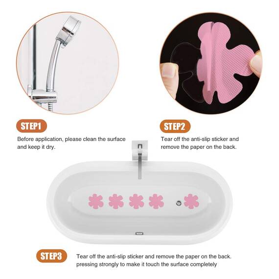 Secopad Anti-Rutsch Aufkleber 24 STK Sicherheitsstreifen für Badewanne, Klebende Sticker mit Premium Schaber für Badewanne, Dusche, Treppe (Rose)