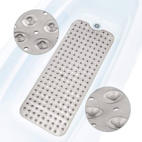ADOV Badewannenmatte, Badematte rutschfest grau mit 200 Sicherheit Saugnäpfen und Ablauflöchern, 100 x 40 cm Lange Badezimmer Duschmatte rutschfest Schimmelresistent, duschmatte Kinder Erwachsene