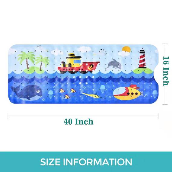 Tubozadi Rutschfeste Badewannenmatte für Babys, Kleinkinder, extra lange Badezimmer-Duschmatte mit Saugnäpfen, Abflusslöchern, 101,6 x 40,6 cm, Schiffe
