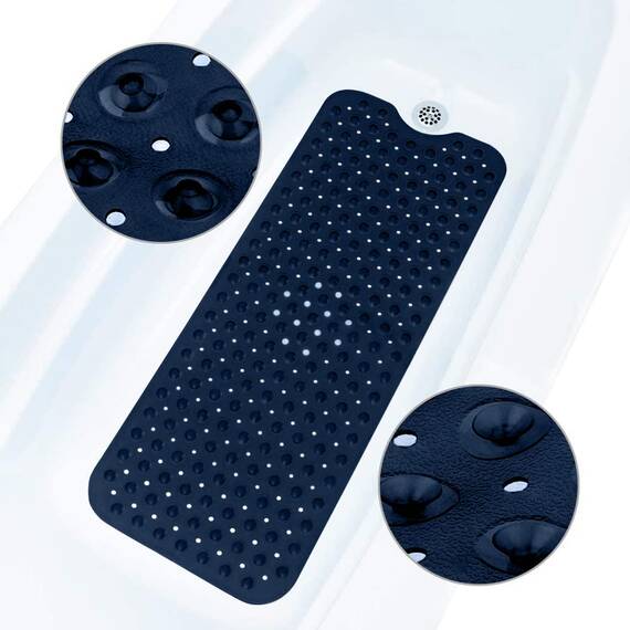 ADOV Badewannenmatte rutschfest, 100x40 cm Extra Lange Antirutschmatte für Badewanne und Dusche, 200 Starke Saugnäpfe, Schimmelresistent, Maschinenwaschbar, PVC-Material, Marineblau