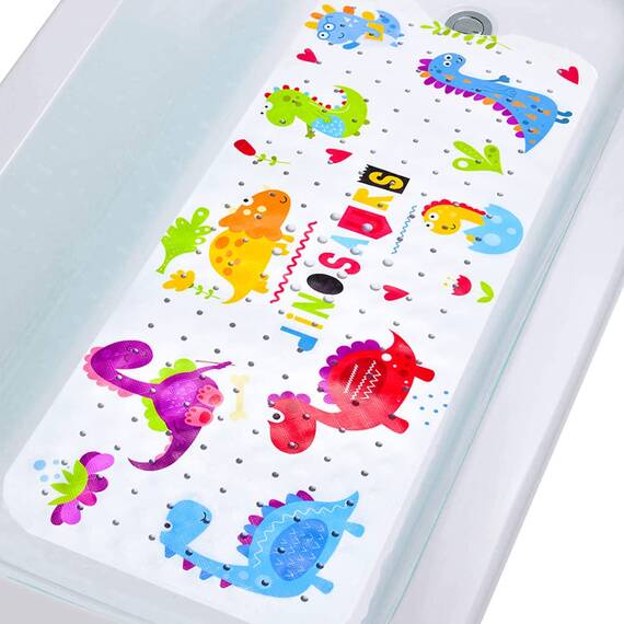 Tubozadi Badematte für Badewanne für Kinder, Dinosaurier, rutschfeste Badewannenmatte für Babys, Kleinkinder, 101,6 x 40,6 cm lang, rutschfeste Badezimmer-Duschmatte mit Saugnäpfen und Abflusslöchern