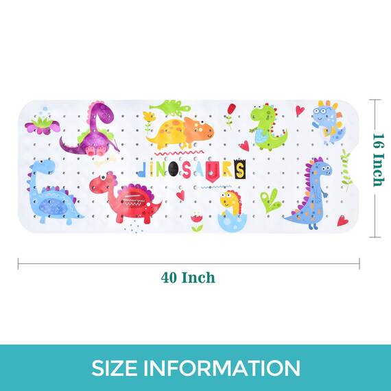 Tubozadi Badematte für Badewanne für Kinder, Dinosaurier, rutschfeste Badewannenmatte für Babys, Kleinkinder, 101,6 x 40,6 cm lang, rutschfeste Badezimmer-Duschmatte mit Saugnäpfen und Abflusslöchern