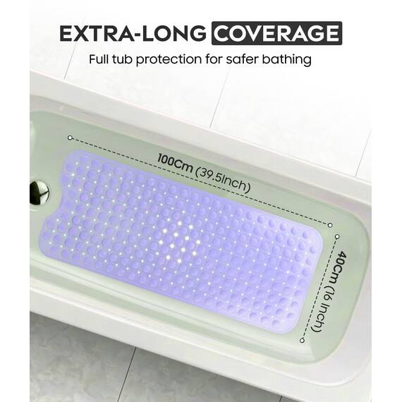 ADOV Badewannenmatte rutschfest, 100x40 cm Extra Lange Antirutschmatte für Badewanne und Dusche, 200 Starke Saugnäpfe, Schimmelresistent, Maschinenwaschbar, PVC-Material, Lila