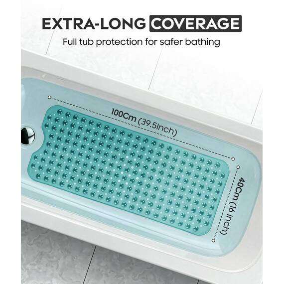 ADOV Badewannenmatte rutschfest, 100x40 cm Extra Lange Antirutschmatte für Badewanne und Dusche, 200 Starke Saugnäpfe, Schimmelresistent, Maschinenwaschbar, PVC-Material, Cyan