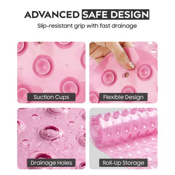 ADOV Badewannenmatte rutschfest, 100x40 cm Extra Lange Antirutschmatte für Badewanne und Dusche, 200 Starke Saugnäpfe, Schimmelresistent, Maschinenwaschbar, PVC-Material, Rosa
