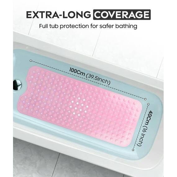 ADOV Badewannenmatte rutschfest, 100x40 cm Extra Lange Antirutschmatte für Badewanne und Dusche, 200 Starke Saugnäpfe, Schimmelresistent, Maschinenwaschbar, PVC-Material, Rosa