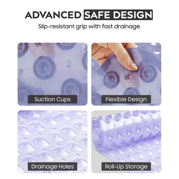 ADOV Badewannenmatte rutschfest, 100x40 cm Extra Lange Antirutschmatte für Badewanne und Dusche, 200 Starke Saugnäpfe, Schimmelresistent, Maschinenwaschbar, PVC-Material, Lila