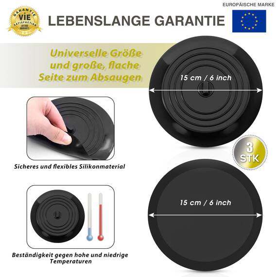 CZ Store Silikon-Abflussstopfen | 15 cm Flexibel & wasserdicht - Universal-Abdeckung für Edelstahl-Küchenspüle, Keramik-Badewanne, Toilette, Waschbecken, Dusche - Grau (Weiß/Grau/Schwarz)
