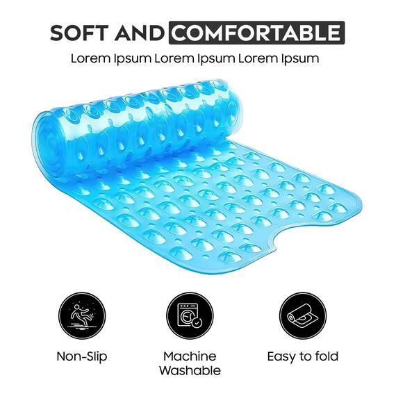ADOV Badewannenmatte, Badematte rutschfest mit 200 Sicherheit Saugnäpfen und Ablauflöchern, 100 x 40 cm Lange Maschinenwaschbar Badezimmer Duschmatte Schimmelresistent für Kinder Erwachsene - Blau