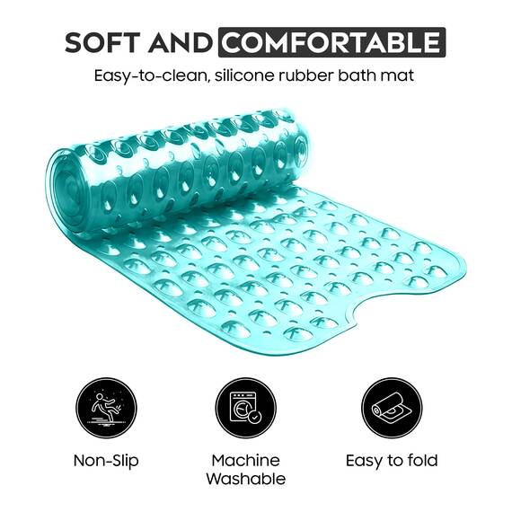 ADOV Badewannenmatte rutschfest, 100x40 cm Extra Lange Antirutschmatte für Badewanne und Dusche, 200 Starke Saugnäpfe, Schimmelresistent, Maschinenwaschbar, PVC-Material, Cyan