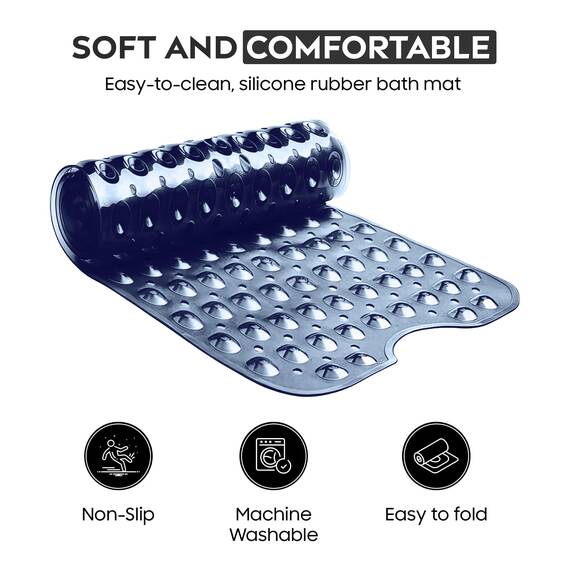 ADOV Badewannenmatte rutschfest, 100x40 cm Extra Lange Antirutschmatte für Badewanne und Dusche, 200 Starke Saugnäpfe, Schimmelresistent, Maschinenwaschbar, PVC-Material, Marineblau