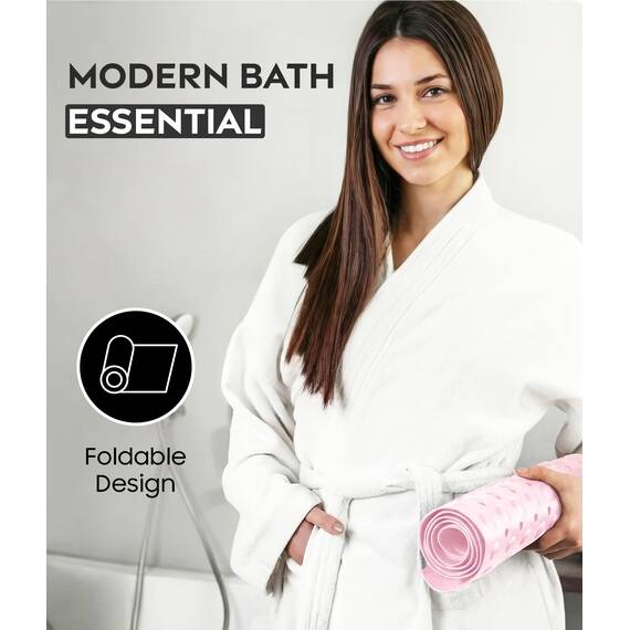 ADOV Badewannenmatte rutschfest, 100x40 cm Extra Lange Antirutschmatte für Badewanne und Dusche, 200 Starke Saugnäpfe, Schimmelresistent, Maschinenwaschbar, PVC-Material, Rosa