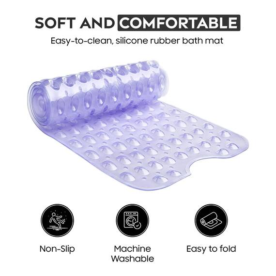 ADOV Badewannenmatte rutschfest, 100x40 cm Extra Lange Antirutschmatte für Badewanne und Dusche, 200 Starke Saugnäpfe, Schimmelresistent, Maschinenwaschbar, PVC-Material, Lila