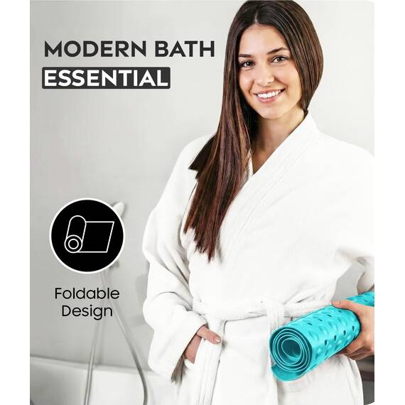 ADOV Badewannenmatte rutschfest, 100x40 cm Extra Lange Antirutschmatte für Badewanne und Dusche, 200 Starke Saugnäpfe, Schimmelresistent, Maschinenwaschbar, PVC-Material, Cyan