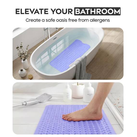 ADOV Badewannenmatte rutschfest, 100x40 cm Extra Lange Antirutschmatte für Badewanne und Dusche, 200 Starke Saugnäpfe, Schimmelresistent, Maschinenwaschbar, PVC-Material, Lila