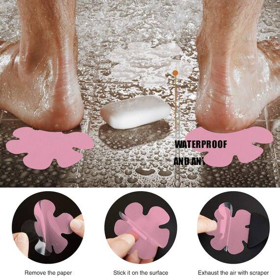 Secopad Anti-Rutsch Aufkleber 24 STK Sicherheitsstreifen für Badewanne, Klebende Sticker mit Premium Schaber für Badewanne, Dusche, Treppe (Rose)