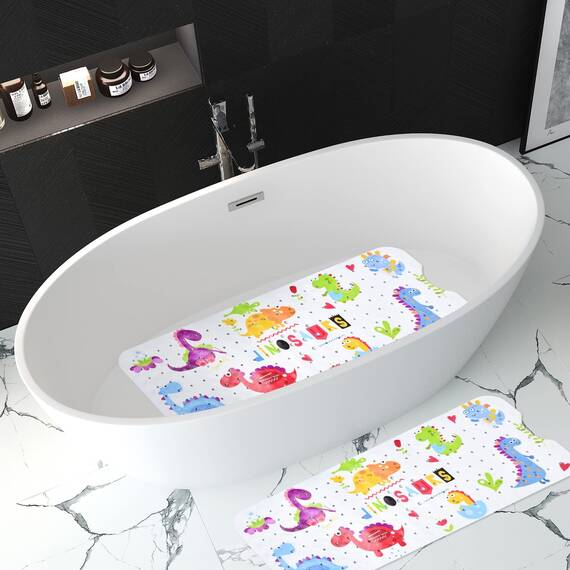 Tubozadi Badematte für Badewanne für Kinder, Dinosaurier, rutschfeste Badewannenmatte für Babys, Kleinkinder, 101,6 x 40,6 cm lang, rutschfeste Badezimmer-Duschmatte mit Saugnäpfen und Abflusslöchern