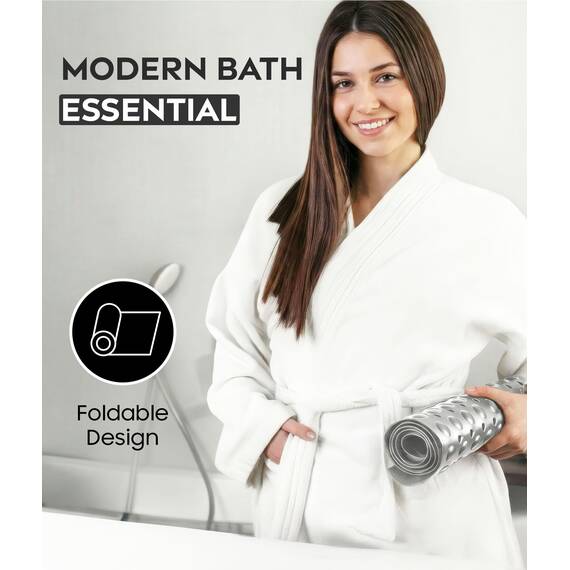 ADOV Badewannenmatte, Badematte rutschfest grau mit 200 Sicherheit Saugnäpfen und Ablauflöchern, 100 x 40 cm Lange Badezimmer Duschmatte rutschfest Schimmelresistent, duschmatte Kinder Erwachsene