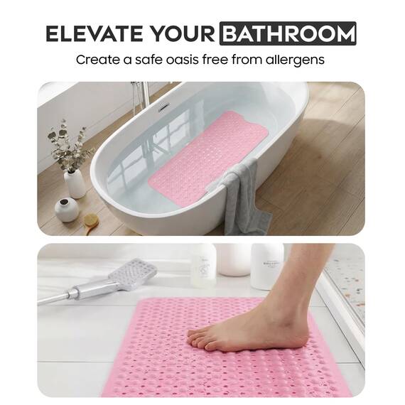ADOV Badewannenmatte rutschfest, 100x40 cm Extra Lange Antirutschmatte für Badewanne und Dusche, 200 Starke Saugnäpfe, Schimmelresistent, Maschinenwaschbar, PVC-Material, Rosa