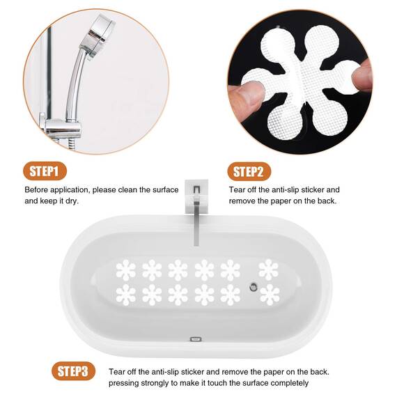 Secopad Anti-Rutsch Aufkleber 24 STK Sicherheitsstreifen für Badewanne, Klebende Sticker mit Premium Schaber für Badewanne, Dusche, Treppe (Weiß)