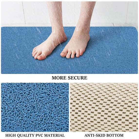 LuxStep Duschmatte, Badewannenmatte, 119,4 x 40,6 cm, rutschfeste Badematte mit Abfluss, schnell trocknend, PVC-Luffa-Badematte für Badewanne, Dusche, Badezimmer, Seeblau