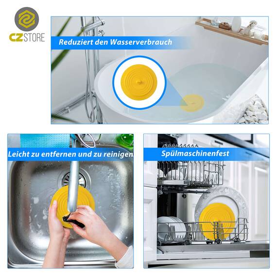 CZ Store Silikon-Abflussstopfen | 15 cm Flexibel & wasserdicht - Universal-Abdeckung für Edelstahl-Küchenspüle, Keramik-Badewanne, Toilette, Waschbecken, Dusche – Gelb