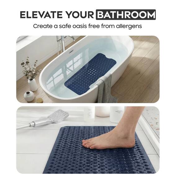 ADOV Badewannenmatte rutschfest, 100x40 cm Extra Lange Antirutschmatte für Badewanne und Dusche, 200 Starke Saugnäpfe, Schimmelresistent, Maschinenwaschbar, PVC-Material, Marineblau