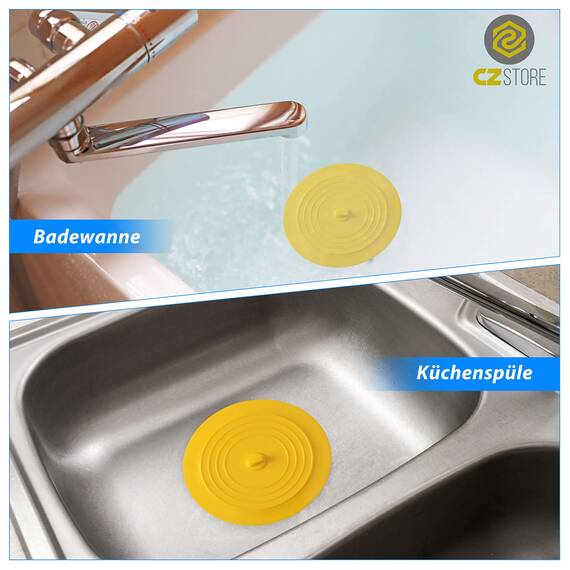 CZ Store Silikon-Abflussstopfen | 15 cm Flexibel & wasserdicht - Universal-Abdeckung für Edelstahl-Küchenspüle, Keramik-Badewanne, Toilette, Waschbecken, Dusche – Gelb