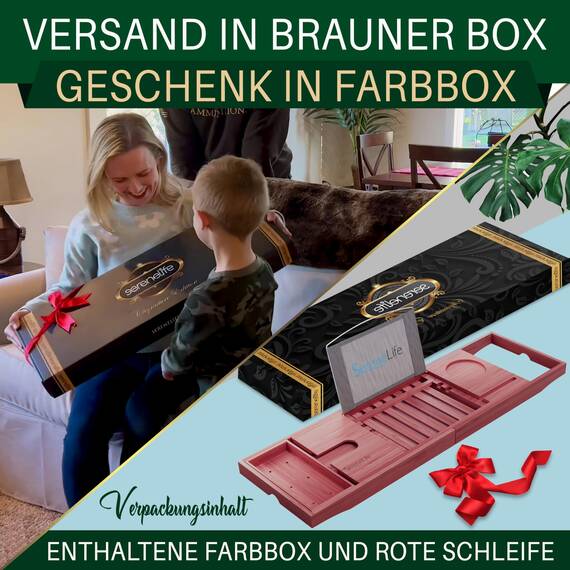 SereneLife Badewannenbrett Bambus – Ausziehbares Tablett mit Halterung Badewannenablage mit rutschfesten Silikon-Griffen Wellness Zubehör und Wellness Tablett für Bücher Wein Snacks