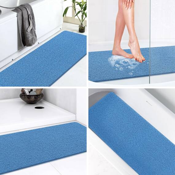LuxStep Duschmatte, Badewannenmatte, 119,4 x 40,6 cm, rutschfeste Badematte mit Abfluss, schnell trocknend, PVC-Luffa-Badematte für Badewanne, Dusche, Badezimmer, Seeblau