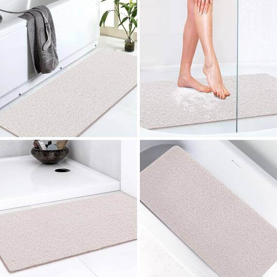 LuxStep Duschmatte, Badewannenmatte, 91,4 x 40,6 cm, rutschfeste Badematte mit Ablauf, schnell trocknende PVC-Luffa-Badematte für Badewanne, Dusche, Badezimmer (phthalatfrei, weiß)